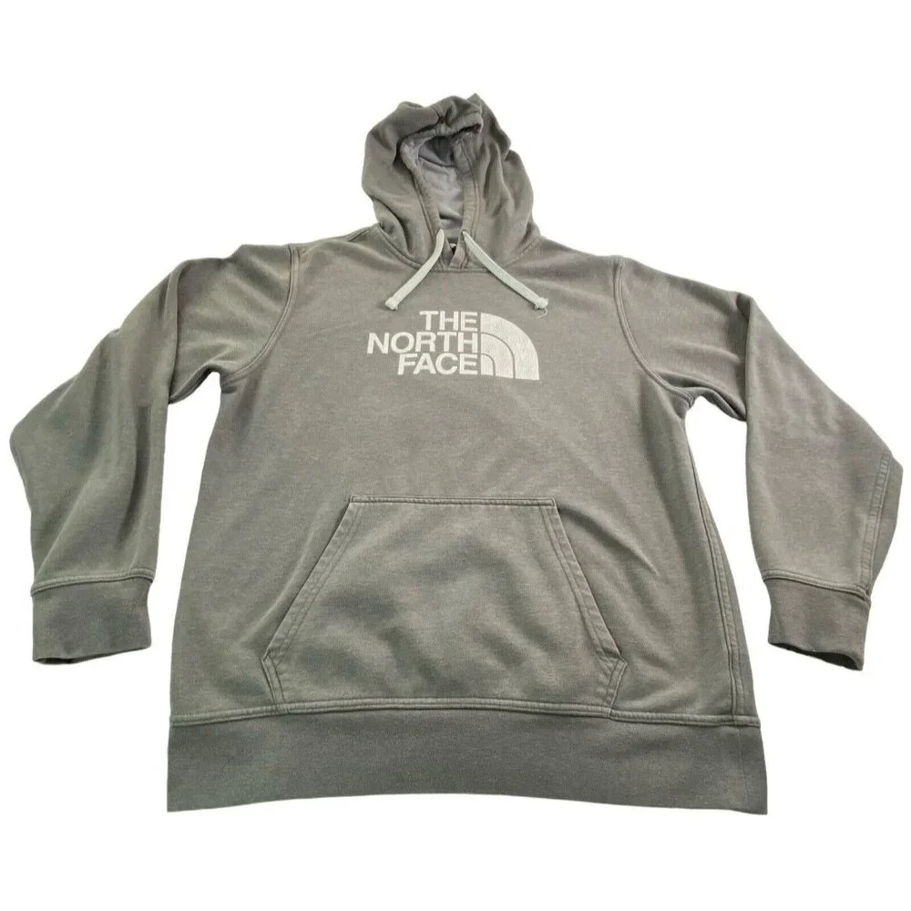 THE NORTH FACE Men Half Dome Hoodie Pullover Logo Long‎ Sleeve Sz L Gray 77-27